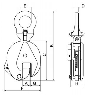 Pinces de levage pour plaque d'acier équipées d'oeillets de levage articulés (Schema)