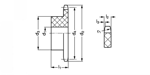 Pignon simple à chaîne en POM C norme BS - Plan