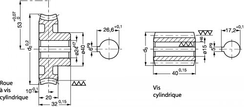 Engrenage à vis cylindrique -Montage carter - Plan