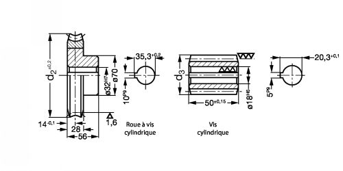 Engrenage à vis cylindrique -Montage carter - Plan