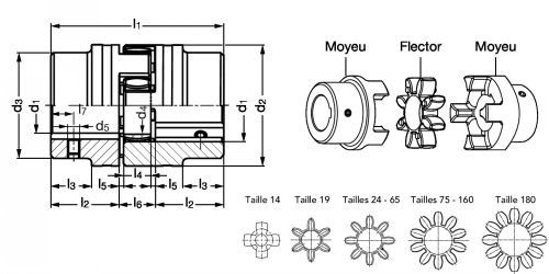 Accouplement à flector polyuréthane ROTEX - Plan