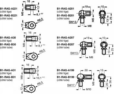 Embouts de ressorts à gaz - Plan