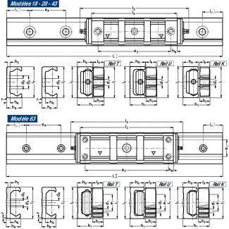 Guidage à galets autoalignant - Type K - Plan