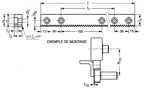 Rail de guidage plat crémaillère - Plan