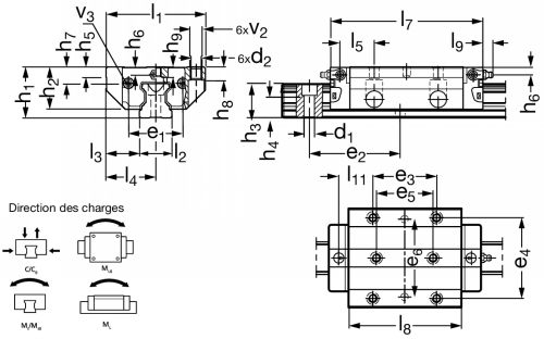 Guidage à 4 rangées de billes 1653 Bosch Rexroth - Plan