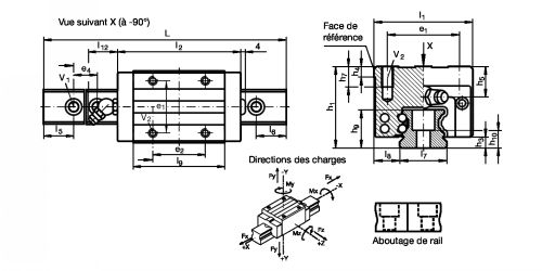 Guidage 4 rangées de billes forte capacité - Plan