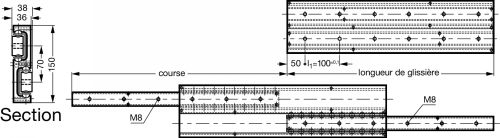 Glissière charge alu double - Course 100% - Plan