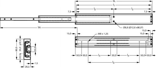 Glissière aluminium - Course 100% - Plan