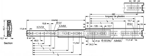 Glissière - Course +100% - Déconnexion - Plan