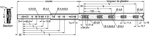 Glissière - Course +100% -Déconnexion front - Plan