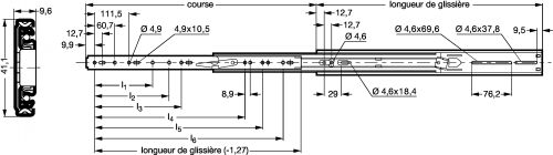 Glissière extra-fine - Course + 100% - Plan