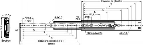 Glissière fine - Course +100% - Déconnexion - Plan