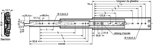 Glissière fine - Course +100% - Déconnexion - Plan