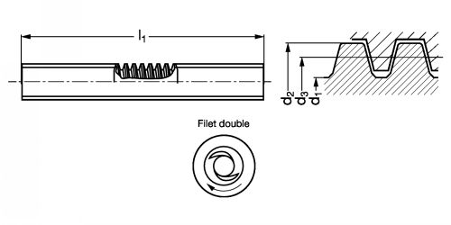 Vis trapézoïdale roulée en acier 2 filets - Plan
