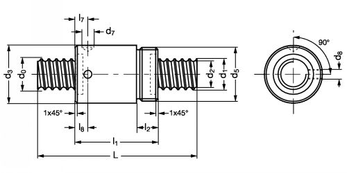 Vis à billes avec écrou cylindrique - Plan