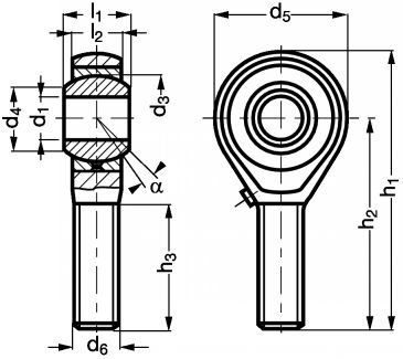 Embout à rotule mâle acier inox/bronze - Plan