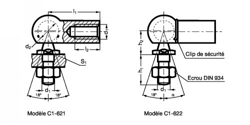 Embout à rotule mâle acier - Plan