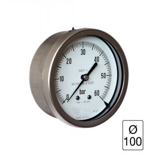 Manomètre tout inox sec raccord au dos diam. 100