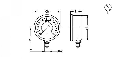 Manomètre boîtier acier sec - Plan diam. 50