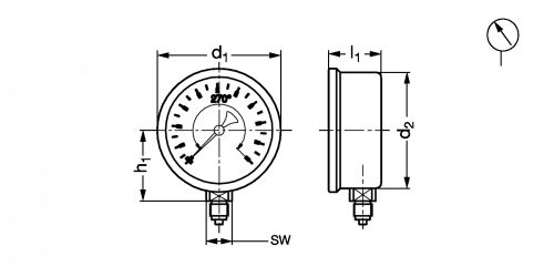 Manomètre boîtier inox à bain glycérine - Plan diam. 100