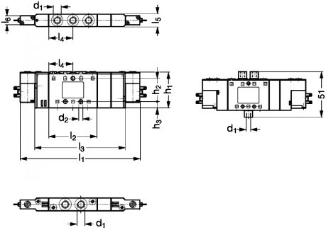 Distributeur compact en ligne 5/3 CF - Plan