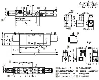 Distributeur compact en ligne 5/2 bis - Plan