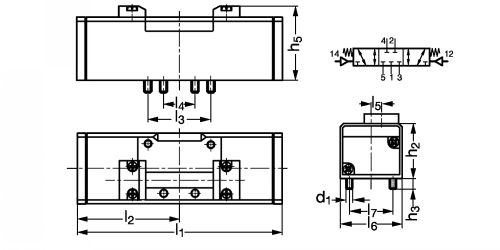 Distributeur ISO 5/3 centre fermé - Plan