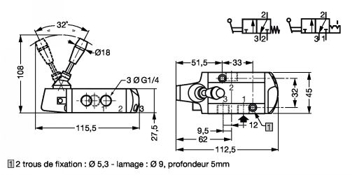 Distributeur à tiroir 3/2 NF - Plan