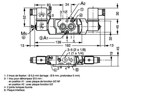 Electrodistributeur 3/2-5/2 bistable - Plan