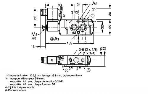 Electrodistributeur 3/2-5/2 monostable - Plan