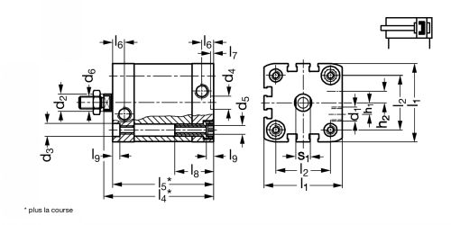 Vérin double effet compact tige filetée - Plan