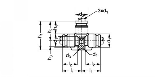 Raccord en T égal inox - Plan