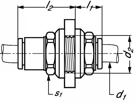 Traversée de cloison union double égale - Plan