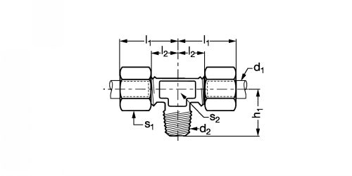 Raccord en T piquage mâle au centre - Plan