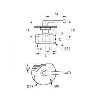 Robinet droit 2/2 cadenassable, femelle BSP - LEGRIS 0432 - Plan