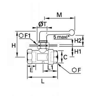 Robinet 2 voies traversée cloison femelle BSP cylindrique - LEGRIS 0446 - Plan