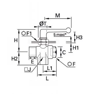 Robinet traversée cloison 3 voies femelle BSP cylindrique - LEGRIS 0448 - Plan