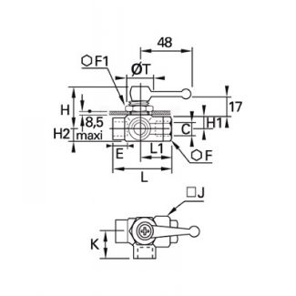 Robinet traversée cloison 3 voies femelle BSP cylindrique - LEGRIS 0452 - Plan