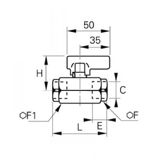 Robinet inox 2 voies femelle BSP cylindrique - LEGRIS 0465 - Plan
