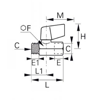 Robinet série légère 2 voies mâle/femelle cylindrique manette courte - LEGRIS 049D - Plan