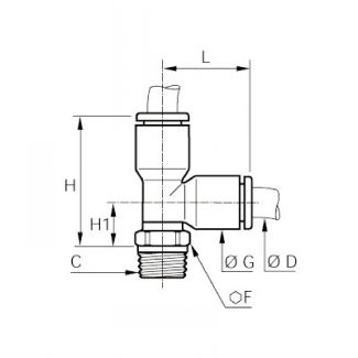 Té à piquage mâle en bout BSP conique et NPT - LEGRIS 3103 - Plan