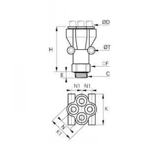 Piquage en Y double mâle BSP cylindrique - LEGRIS 3132 - Plan