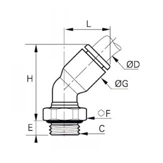 Équerre à 45° à piquage mâle BSP cylindrique et métrique - LEGRIS 3133 - Plan