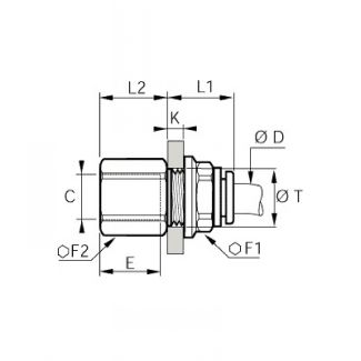 Union à piquage femelle BSP cylindrique traversée cloison - LEGRIS 3136 - Plan