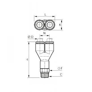 Piquage en Y simple mâle BSP conique et NPT - LEGRIS 3148 - Plan