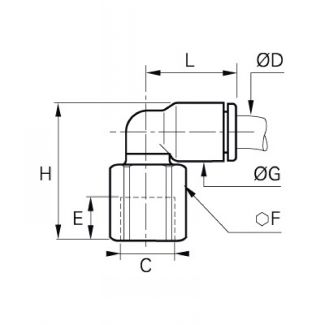 Équerre à piquage femelle BSP cylindrique - LEGRIS 3192 - Plan