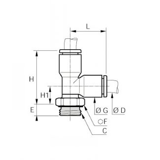 Té à piquage mâle en bout BSP cylindrique métrique - LEGRIS 3193 - Plan