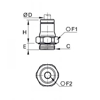 Piquage droit mâle, BSP cylindrique et métrique - LEGRIS 3601 - Plan