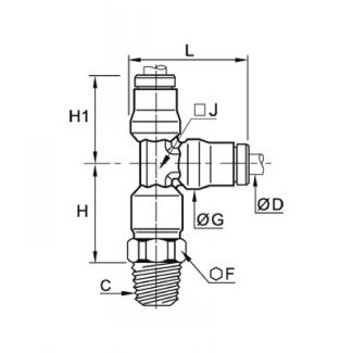 Té à piquage mâle en bout, BSP conique et NPT - LEGRIS 3603 - Plan