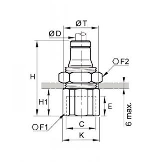 Union traversée de cloison,femelle BSP cylindrique - LEGRIS 3636 - Plan